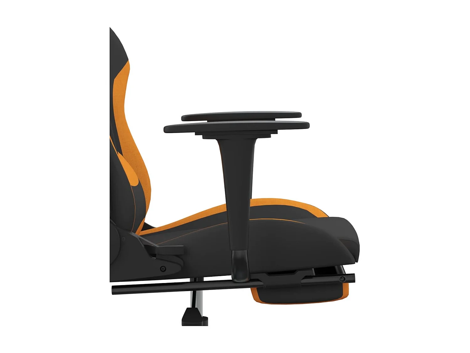 Sedia da gaming massaggiante con poggiapiedi in tessuto nero e arancione