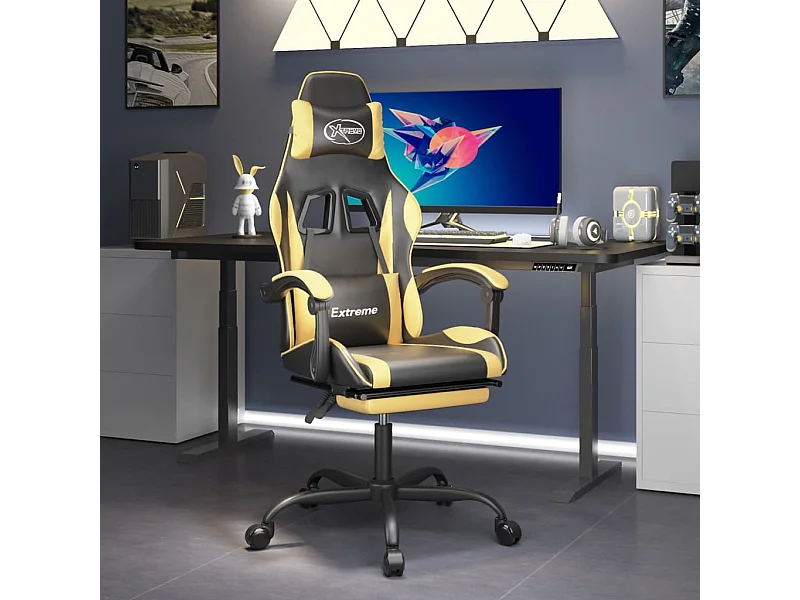 Gaming-Stuhl mit Fußstütze Schwarz-goldenes Kunstleder