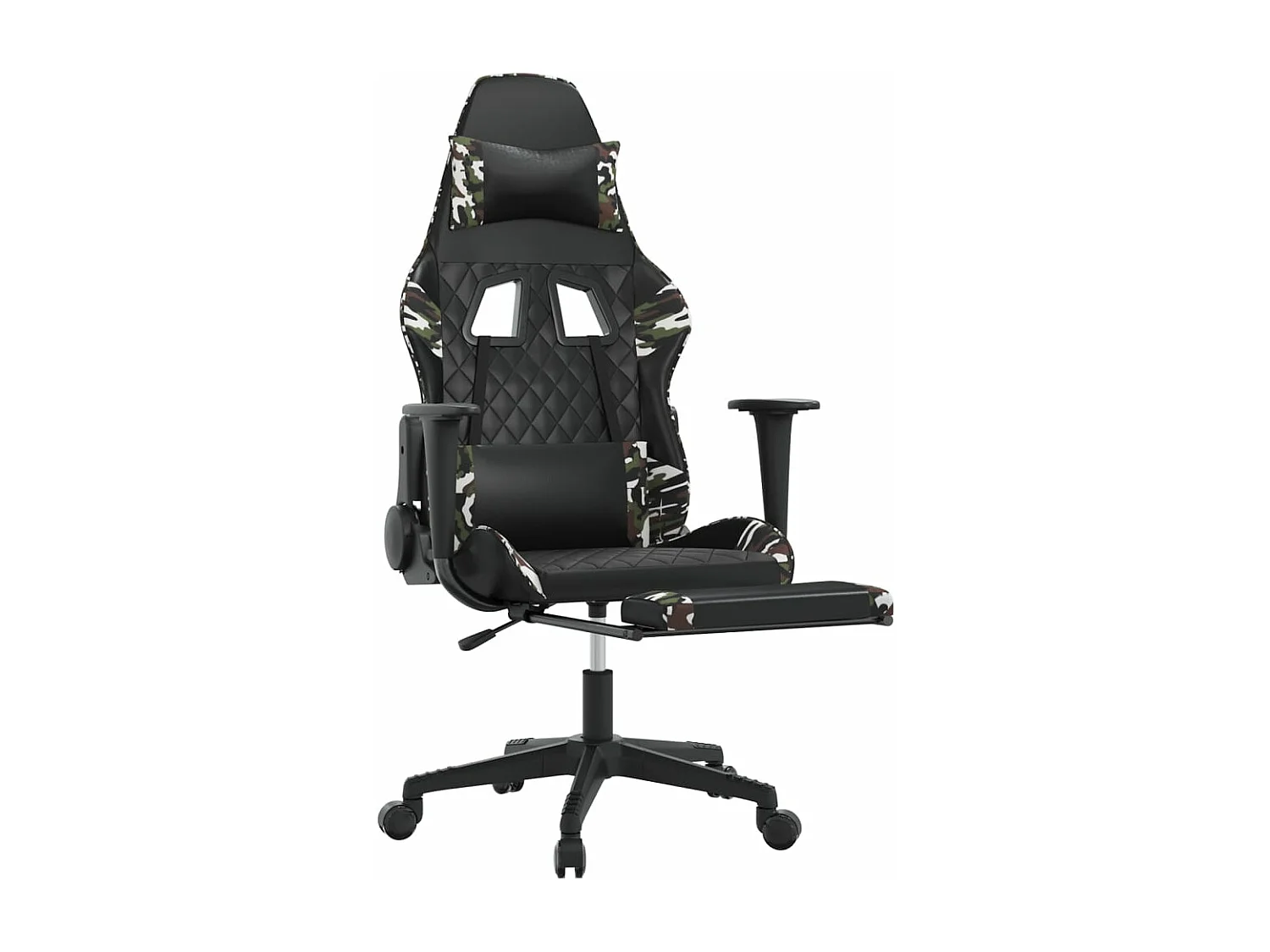 Poltrona da gioco massaggiante con poggiapiedi in similpelle nera e mimetica