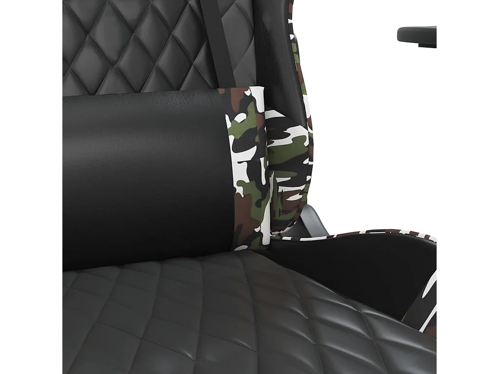 Poltrona da gioco massaggiante con poggiapiedi in similpelle nera e mimetica