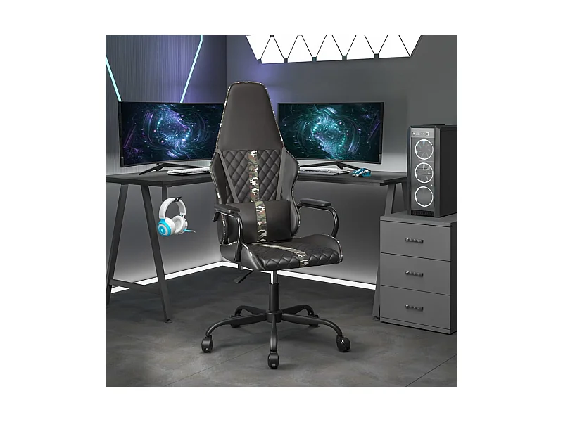 Chaise de jeu Noir et camouflage Similicuir