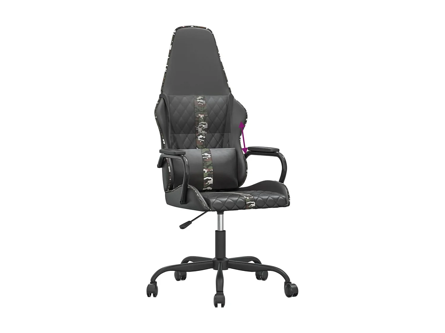 Cadeira de jogos preta e camuflada Couro sintético