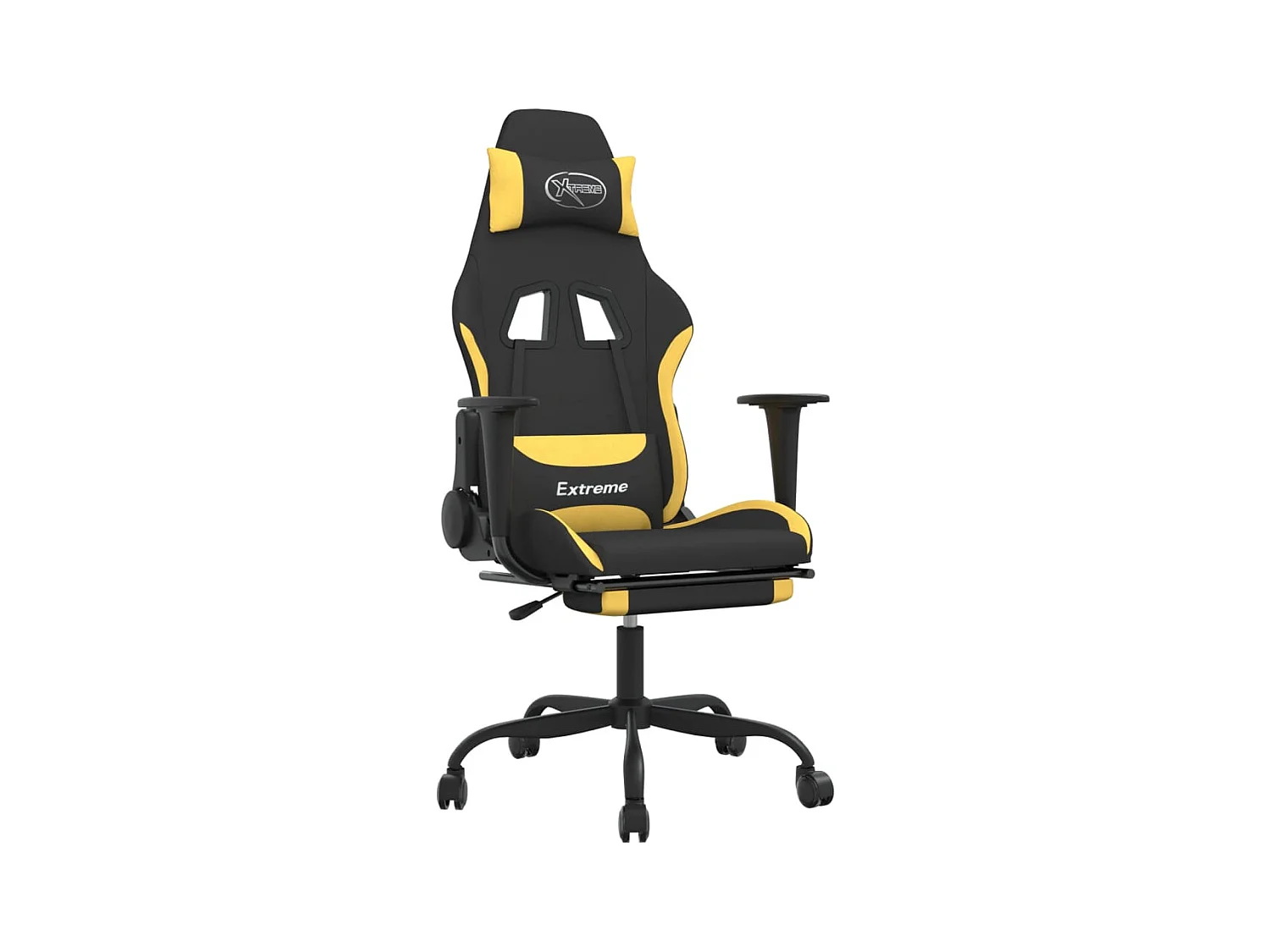 Massage-Gaming-Stuhl mit Fußstütze aus schwarzem und gelbem Stoff