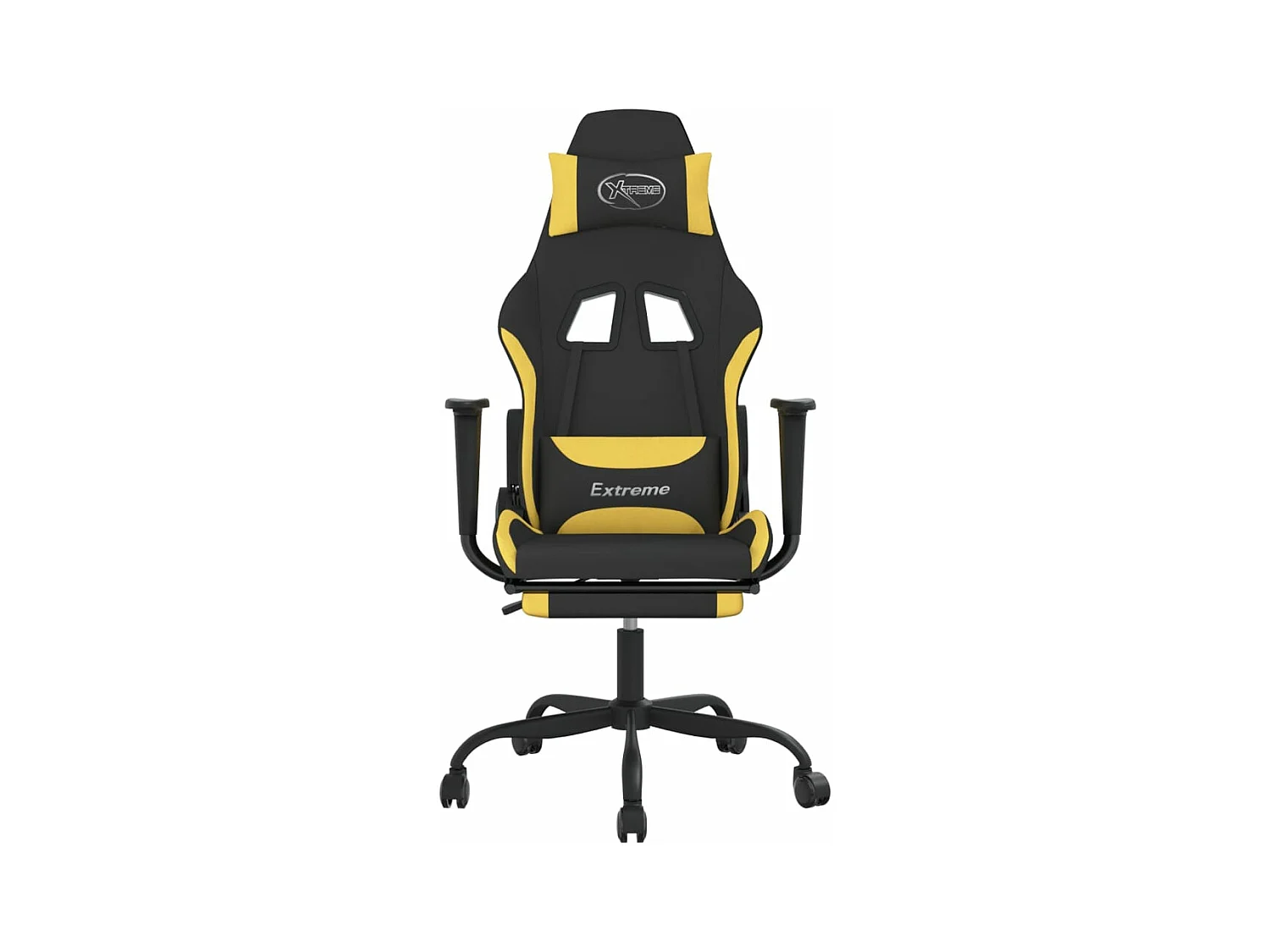 Massage-Gaming-Stuhl mit Fußstütze aus schwarzem und gelbem Stoff