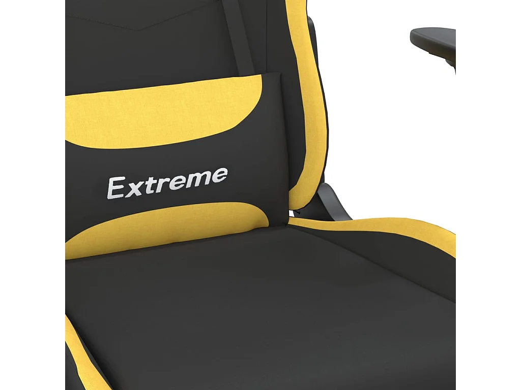 Cadeira de massagem para jogos com apoio para os pés em tecido preto e amarelo
