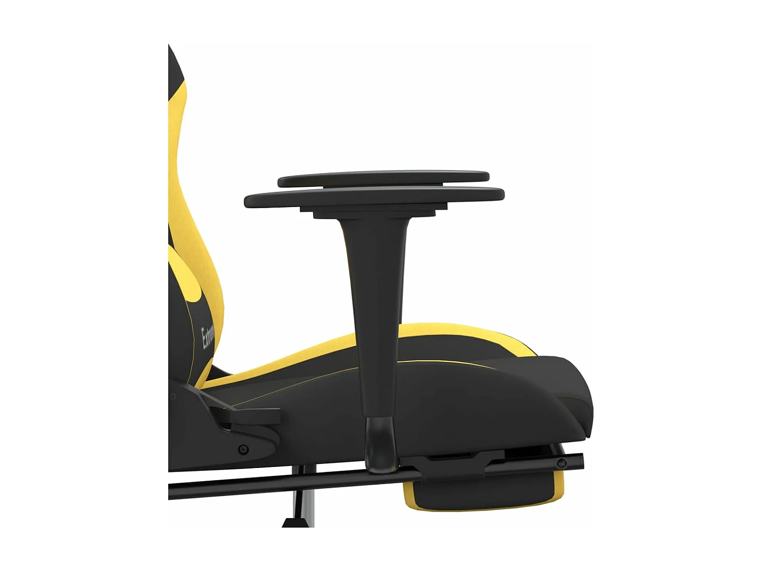 Cadeira de massagem para jogos com apoio para os pés em tecido preto e amarelo