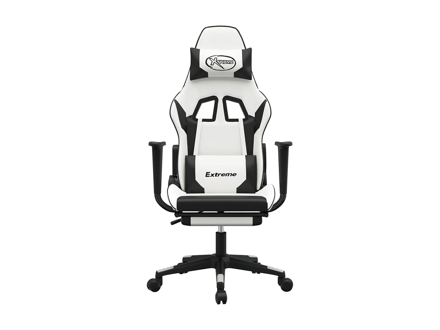 Massage-Gaming-Stuhl mit Fußstütze, weiß-schwarzes Kunstleder