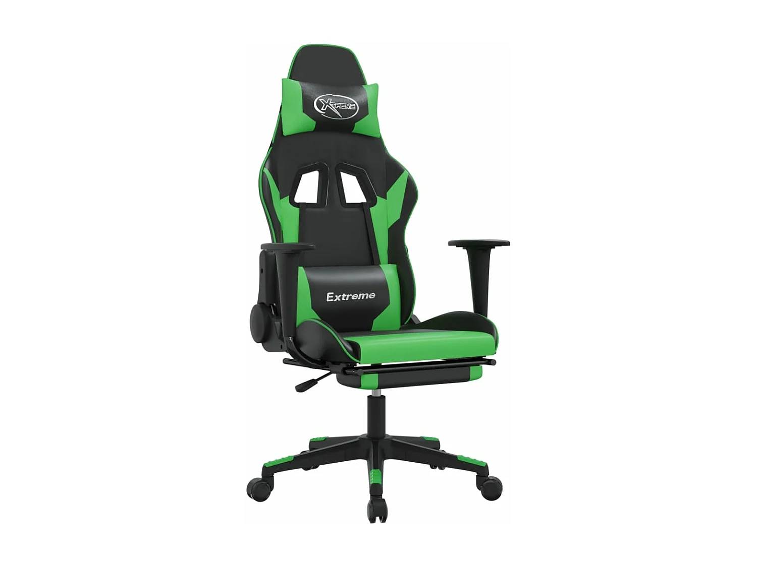 Cadeira de massagem para jogos e apoio para os pés em couro sintético preto e verde