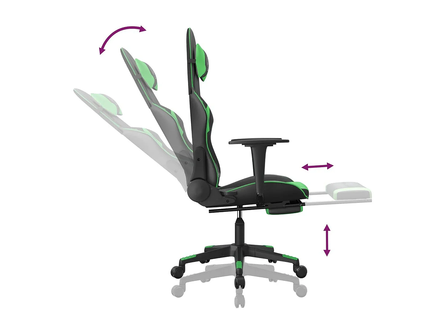 Chaise de jeu de massage et repose-pied Noir et vert Similicuir