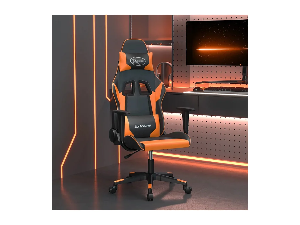 Massage-Gaming-Stuhl, Kunstleder in Schwarz und Orange