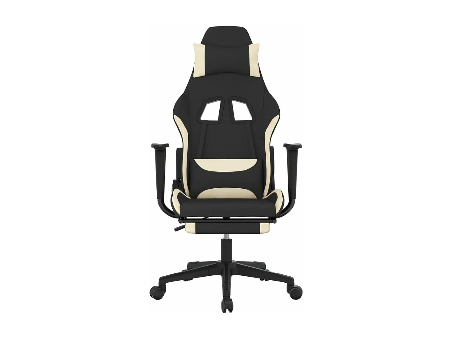 Silla Gaming con Reposapiés Tela Negra y Crema