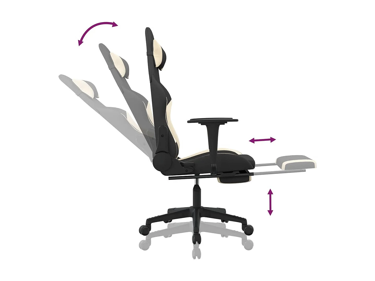 Silla Gaming con Reposapiés Tela Negra y Crema