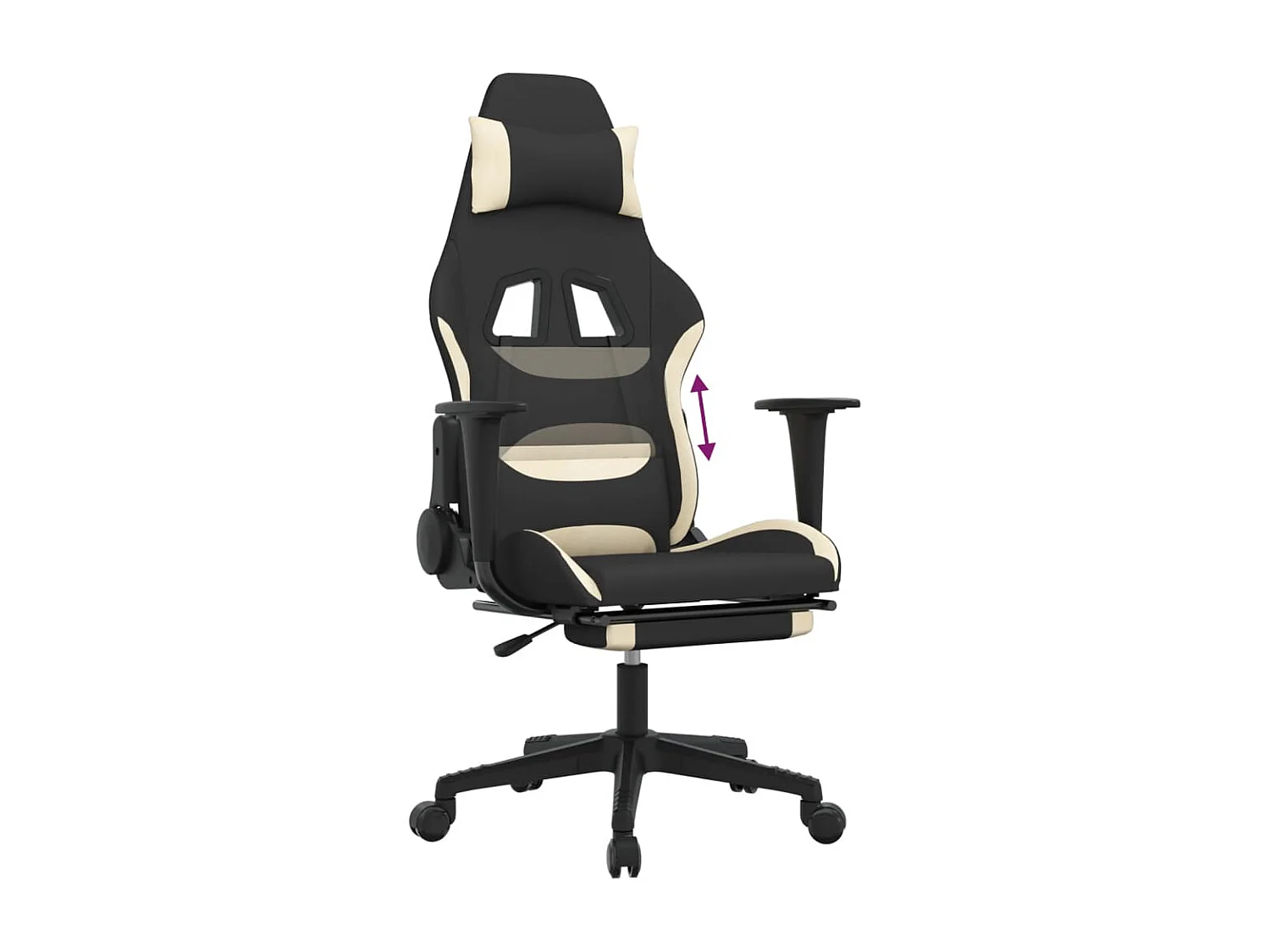 Silla Gaming con Reposapiés Tela Negra y Crema