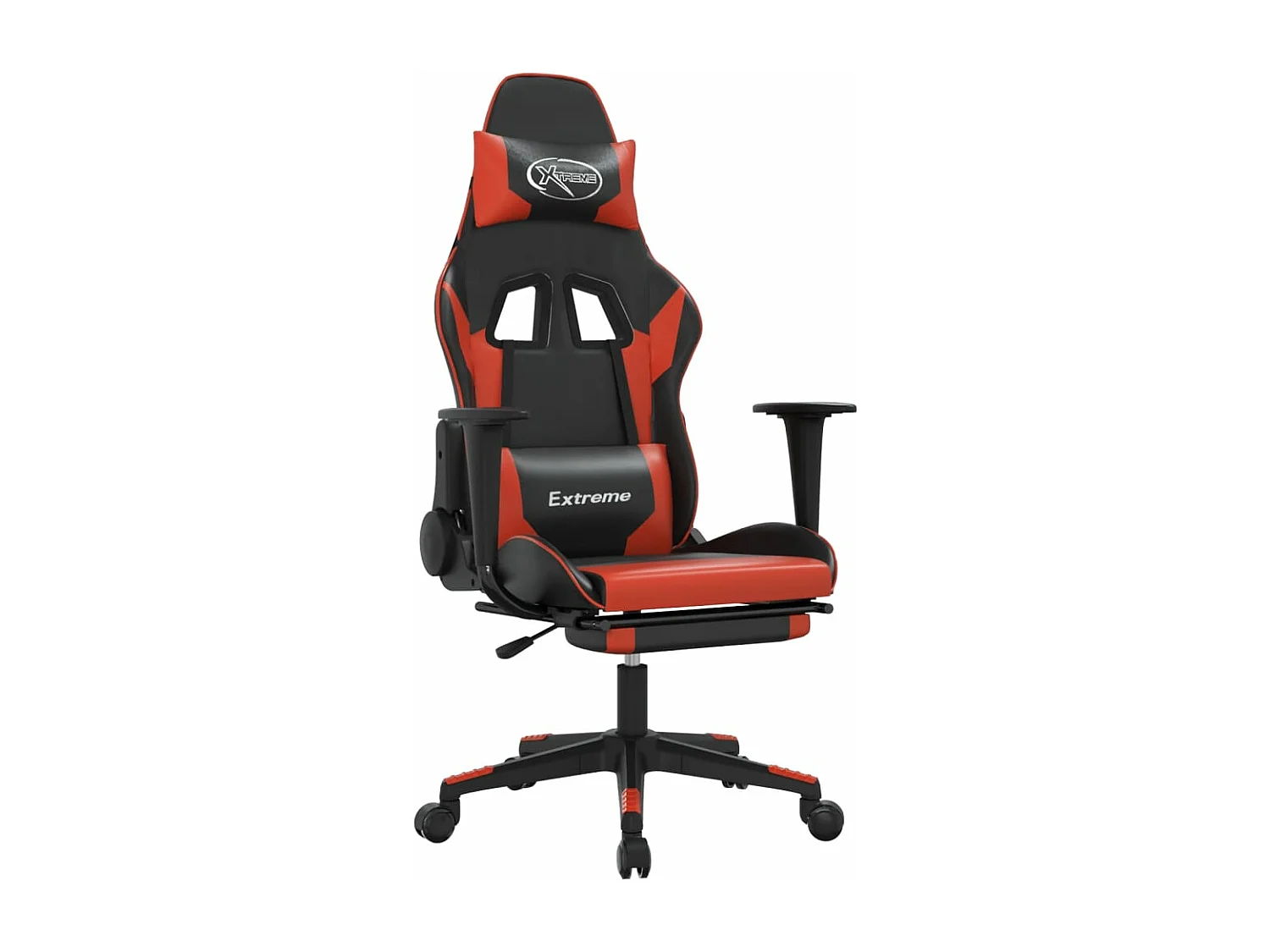 Sedia da gaming con poggiapiedi Ecopelle nera e rossa