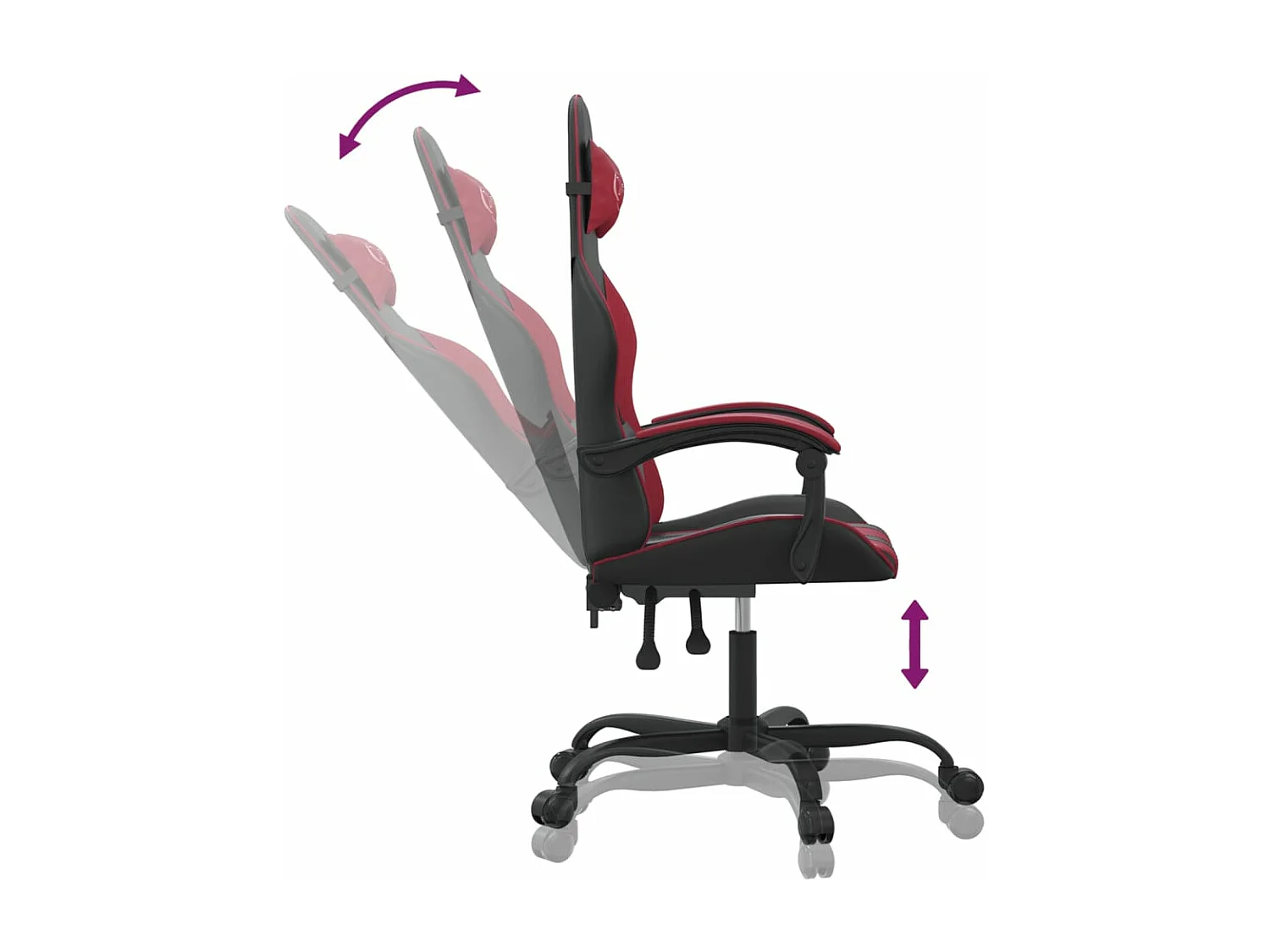 Sedia da gaming girevole Ecopelle nera e rosso bordeaux