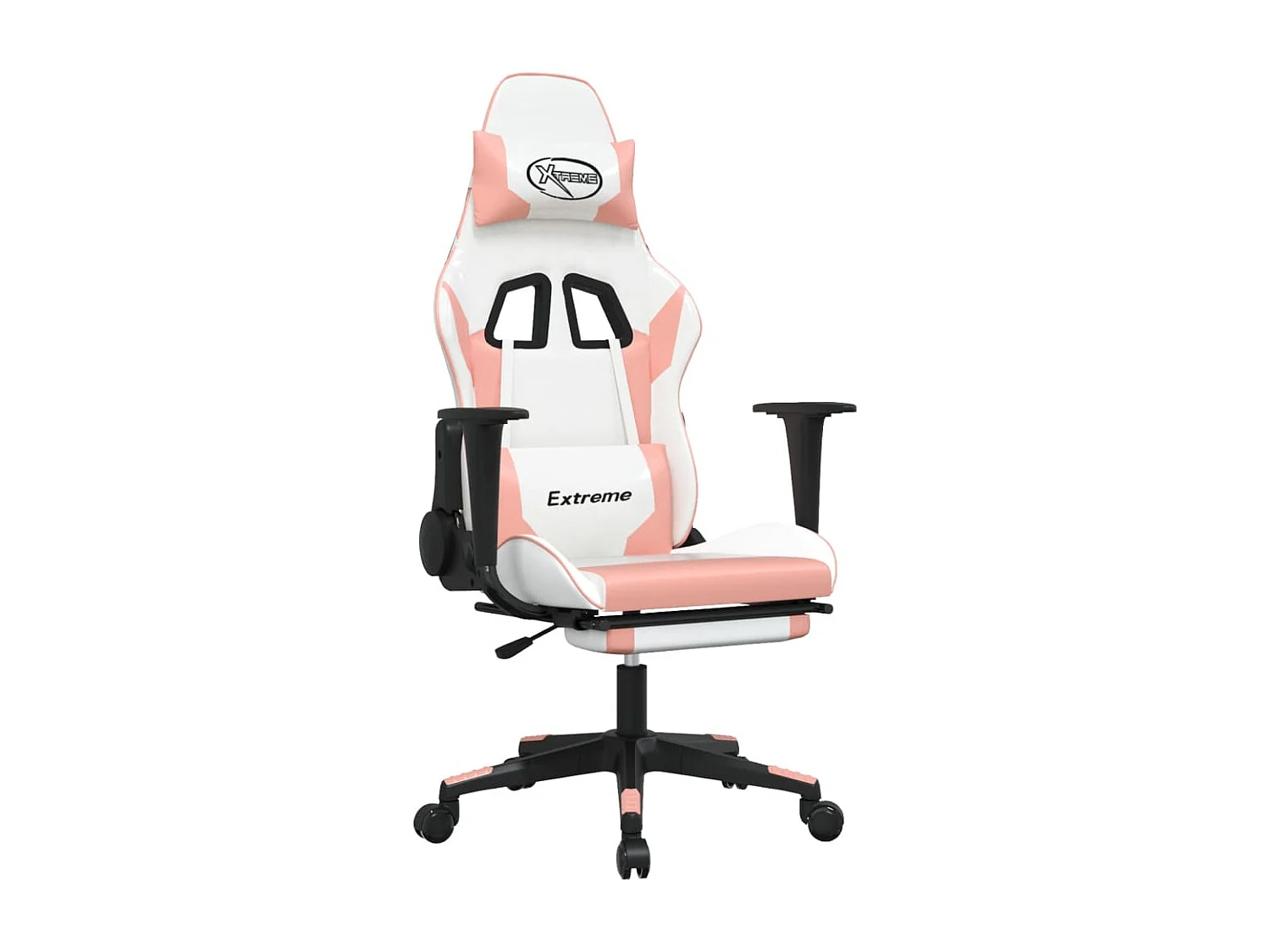 Cadeira gamer com apoio para pés Couro sintético branco e rosa