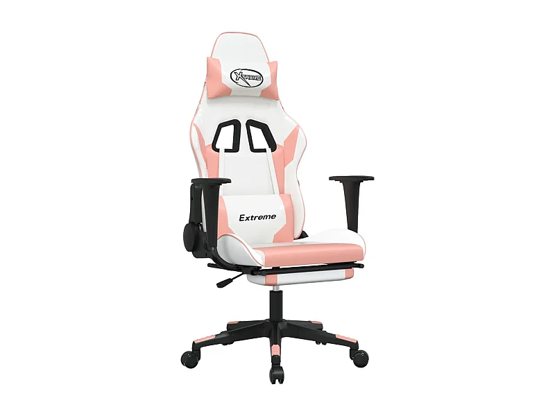 Cadeira gamer com apoio para pés Couro sintético branco e rosa