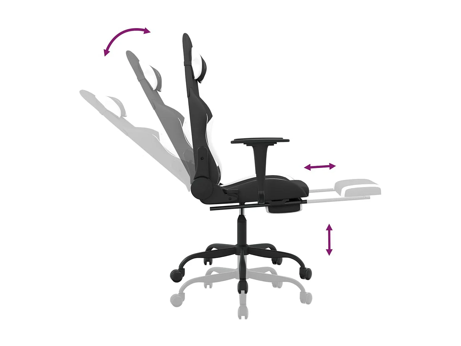 Silla gaming con reposapiés Tela blanco y negro