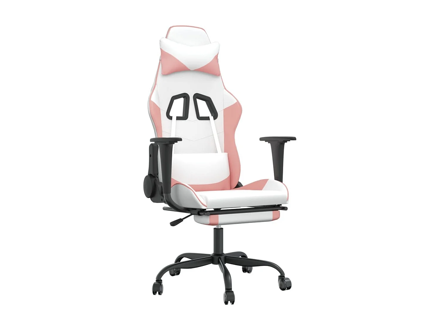 Cadeira gamer com apoio para pés Couro sintético branco e rosa