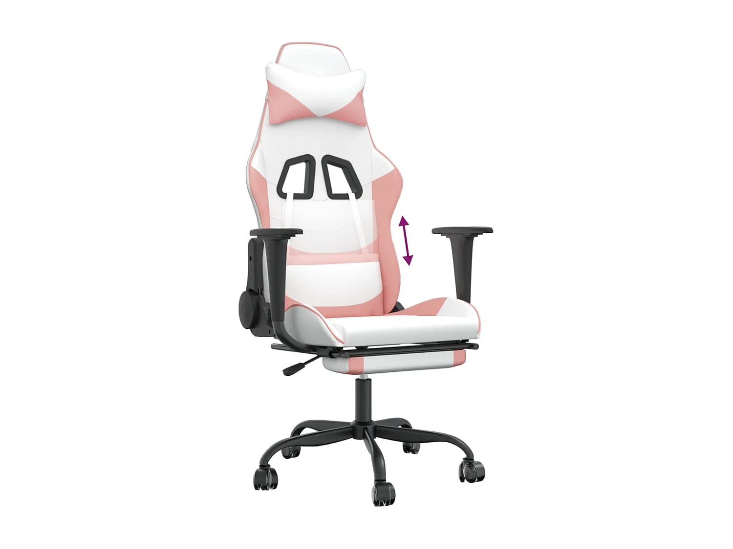 Cadeira gamer com apoio para pés Couro sintético branco e rosa