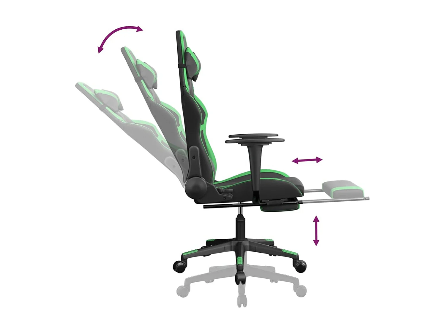 Chaise de jeu de massage avec repose-pied Noir&Vert Similicuir