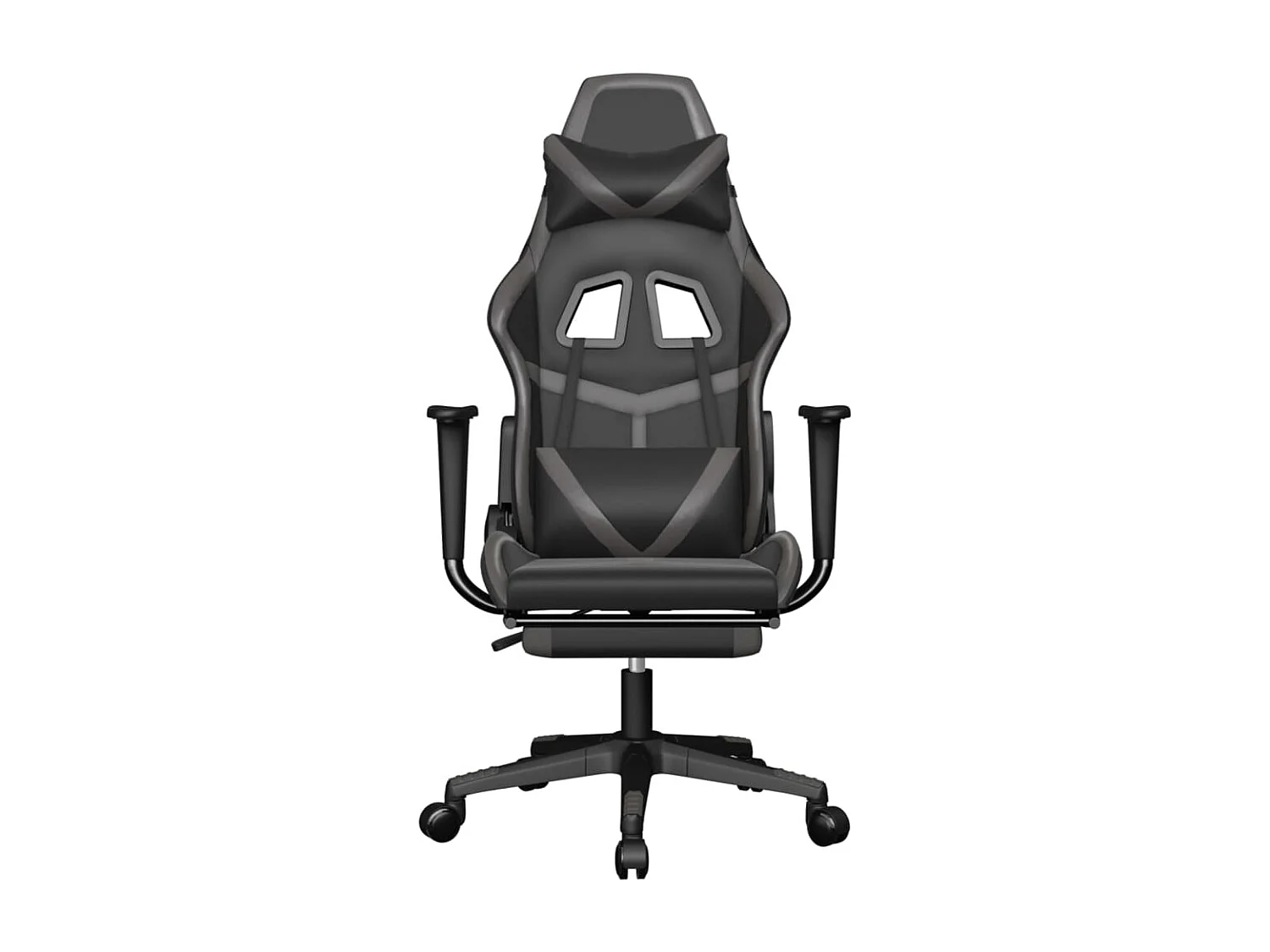 Massage-Gaming-Stuhl mit Fußstütze, Kunstleder in Schwarz und Grau