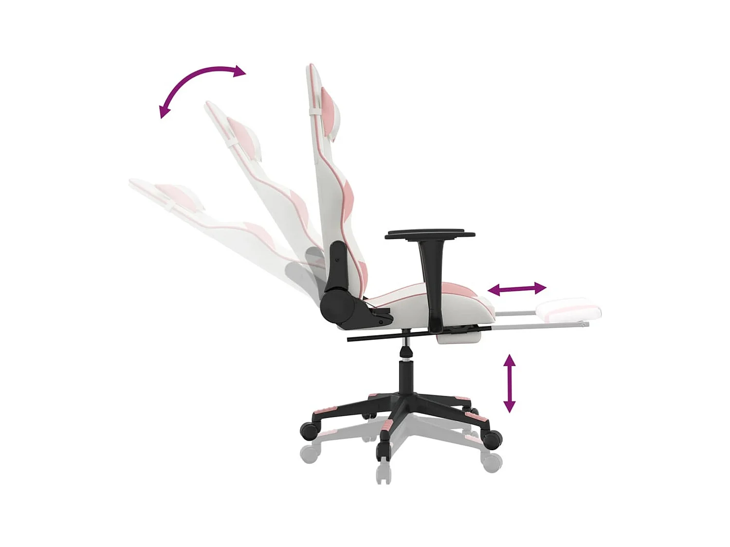 Massage-Gaming-Stuhl mit Fußstütze, Kunstleder in Weiß und Rosa