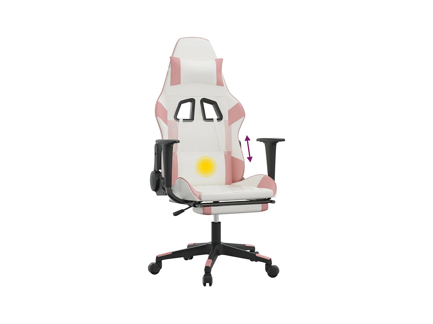 Massage-Gaming-Stuhl mit Fußstütze, Kunstleder in Weiß und Rosa