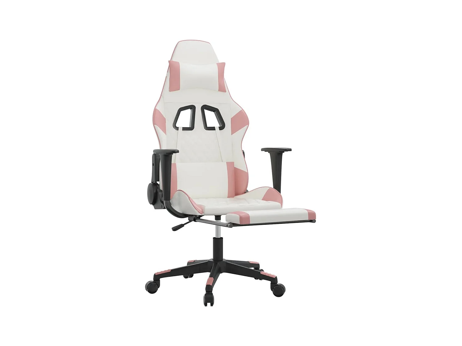 Massage-Gaming-Stuhl mit Fußstütze, Kunstleder in Weiß und Rosa