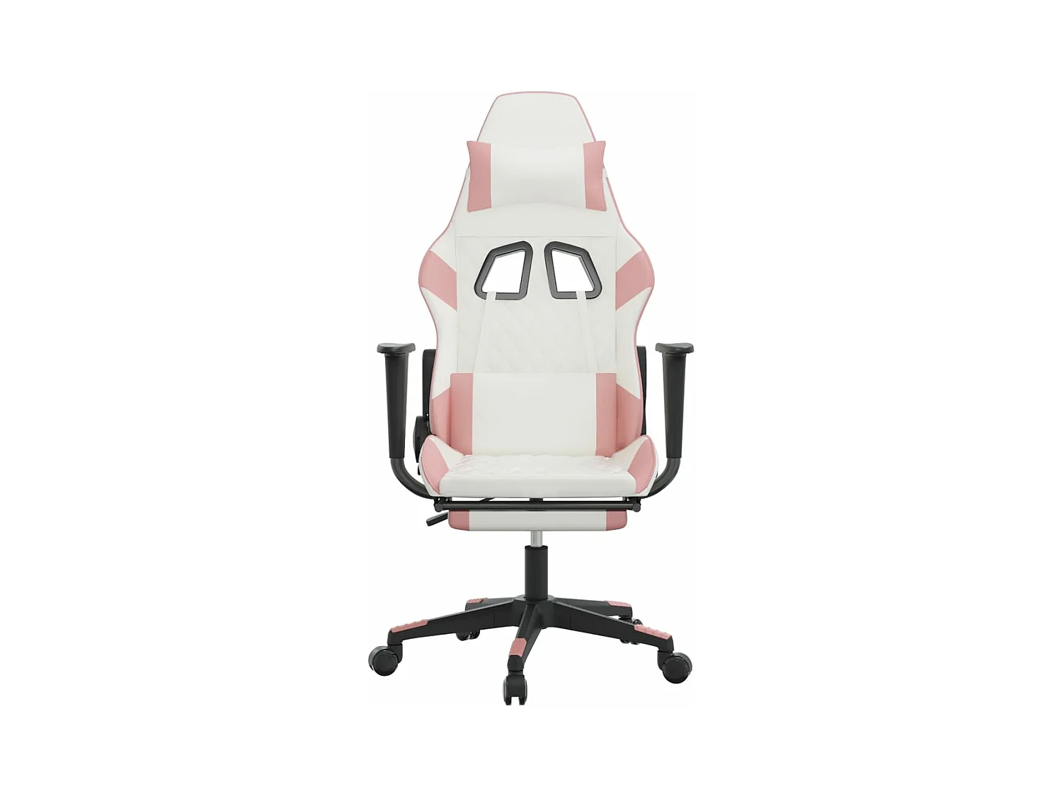 Massage-Gaming-Stuhl mit Fußstütze, Kunstleder in Weiß und Rosa