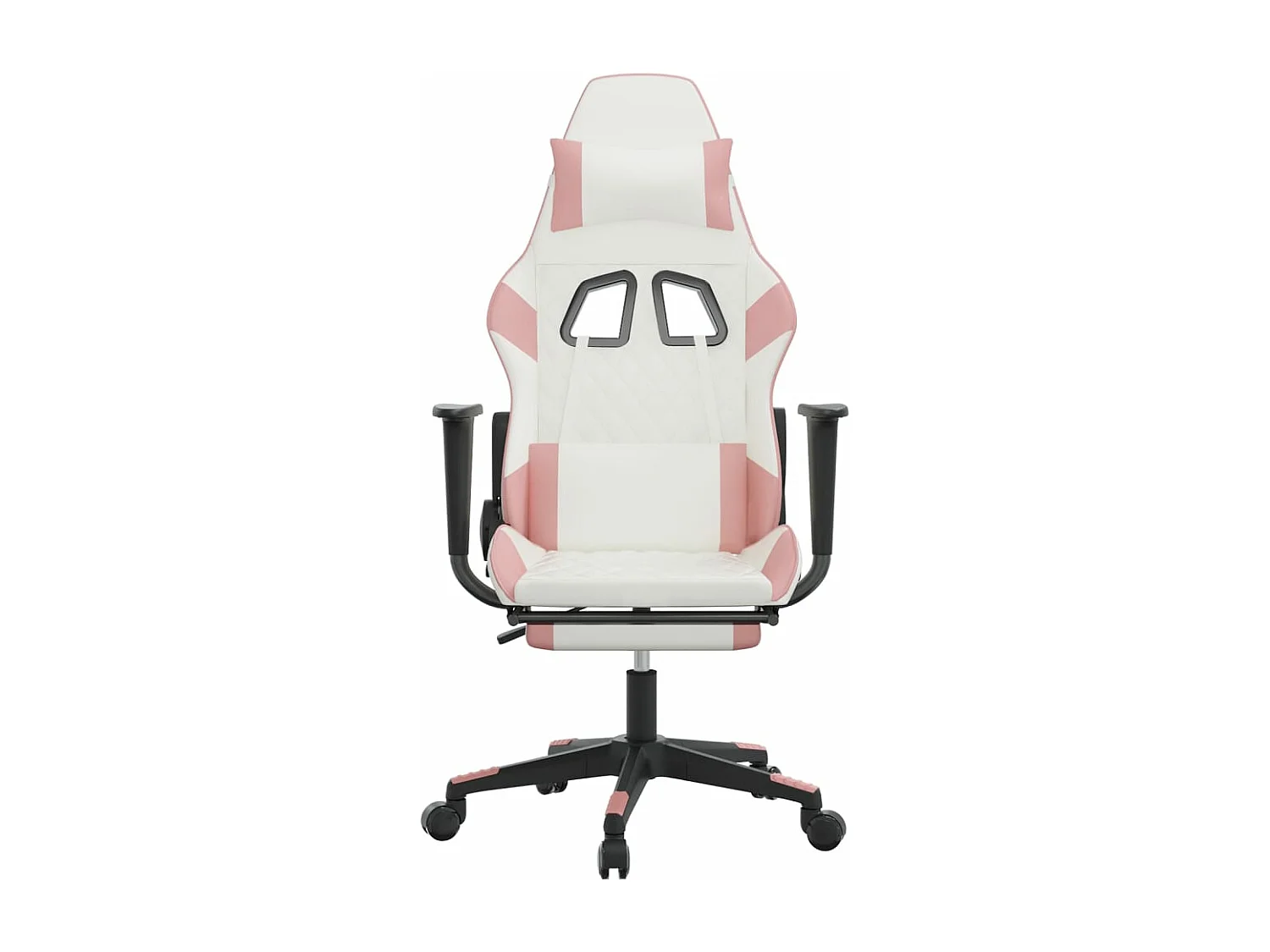 Cadeira de massagem para jogos com apoio para os pés em couro sintético branco e rosa