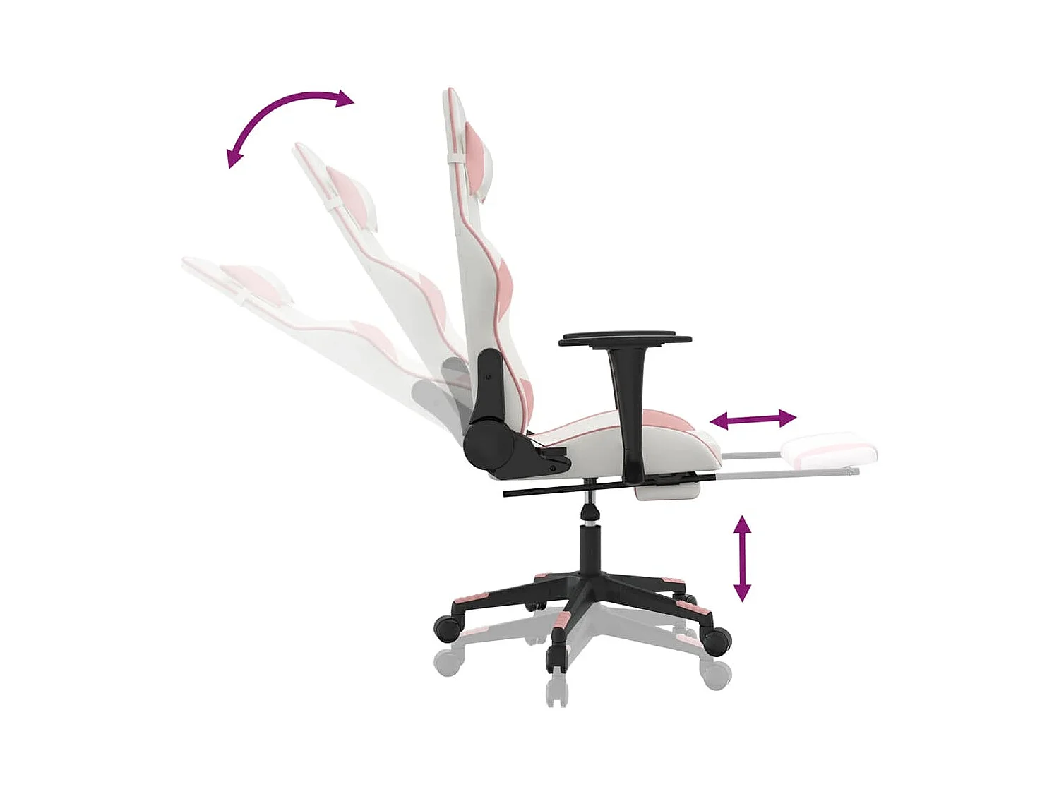 Cadeira de massagem para jogos com apoio para os pés em couro sintético branco e rosa