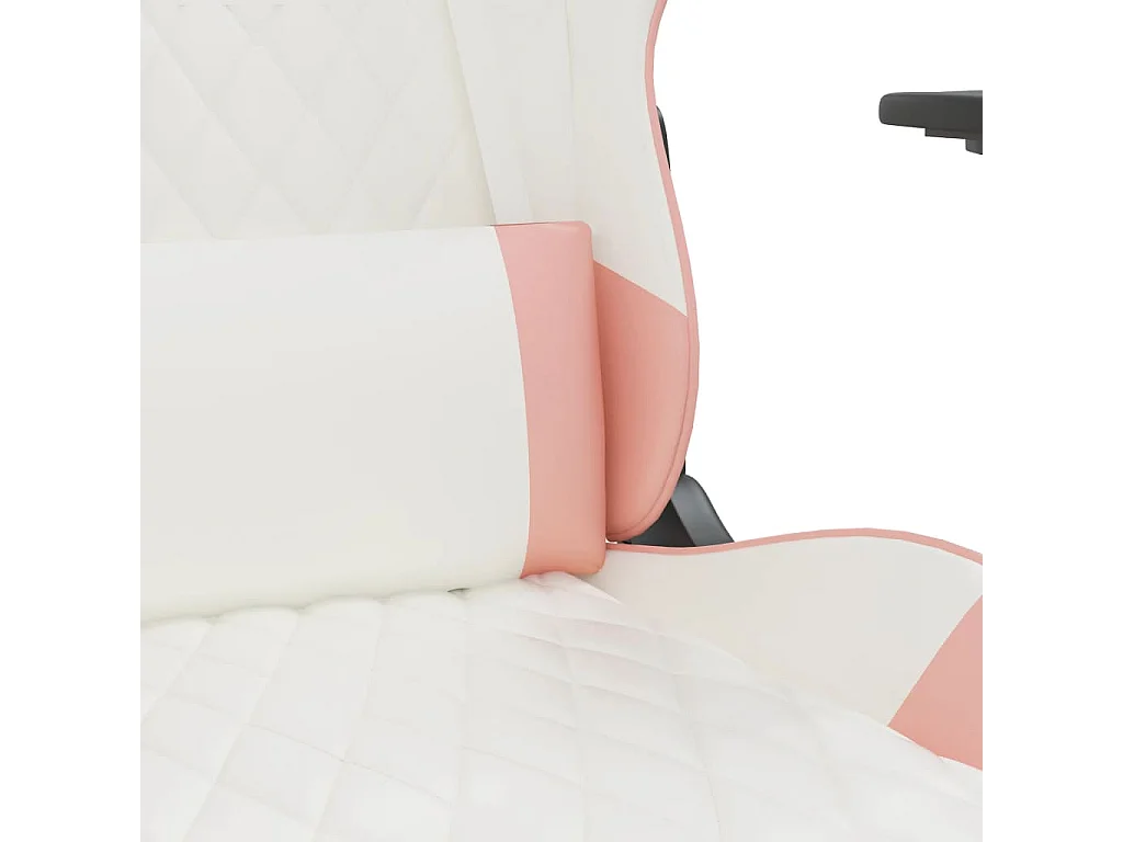 Cadeira de massagem para jogos com apoio para os pés em couro sintético branco e rosa