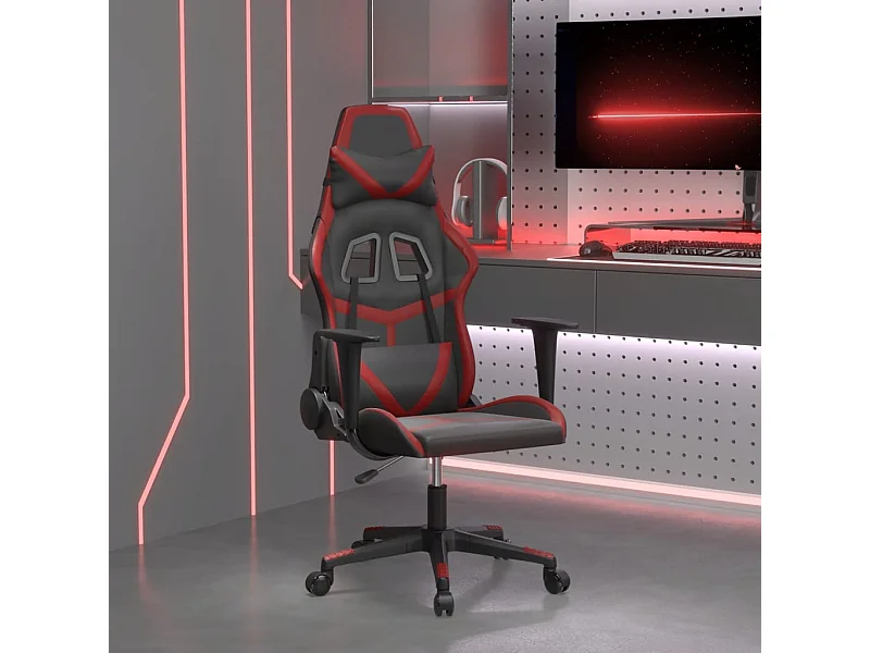 Cadeira de massagem para jogos em couro sintético preto e vermelho bordô