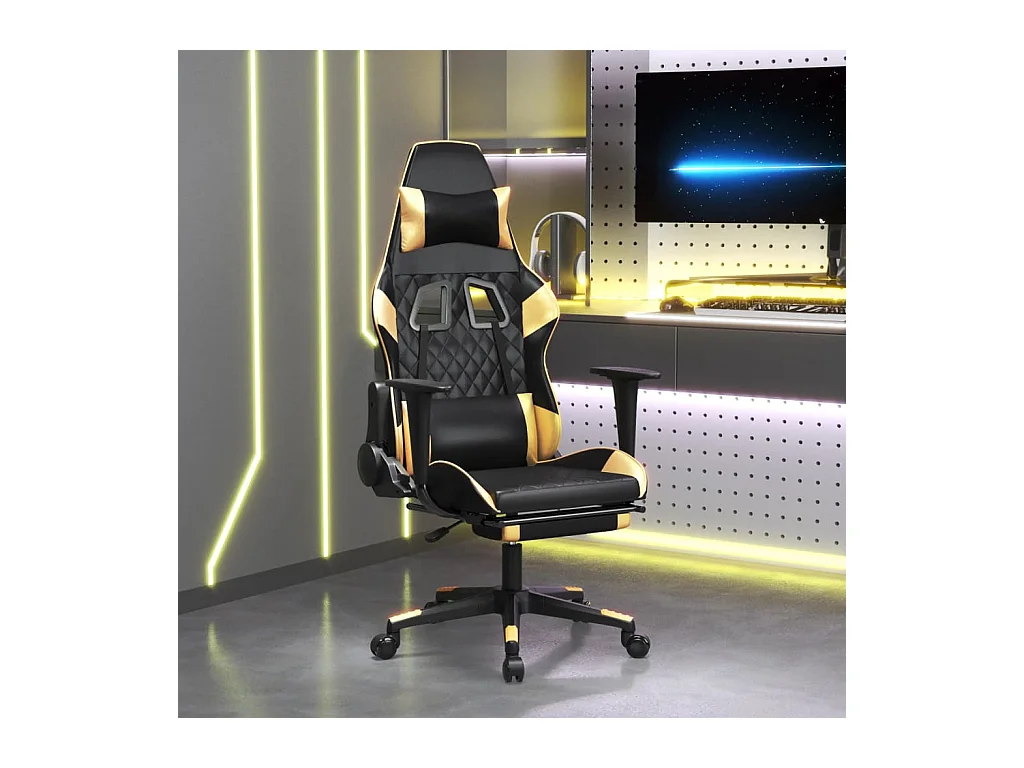 Sedia da gaming con poggiapiedi Ecopelle nera e oro