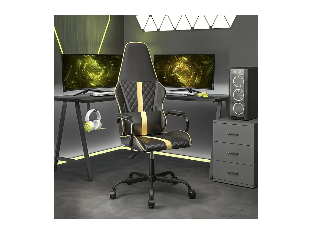 Sedia da gaming per massaggi in similpelle dorata e nera