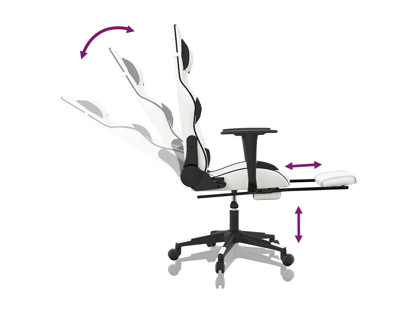 Sedia da gaming con poggiapiedi Ecopelle bianca e nera