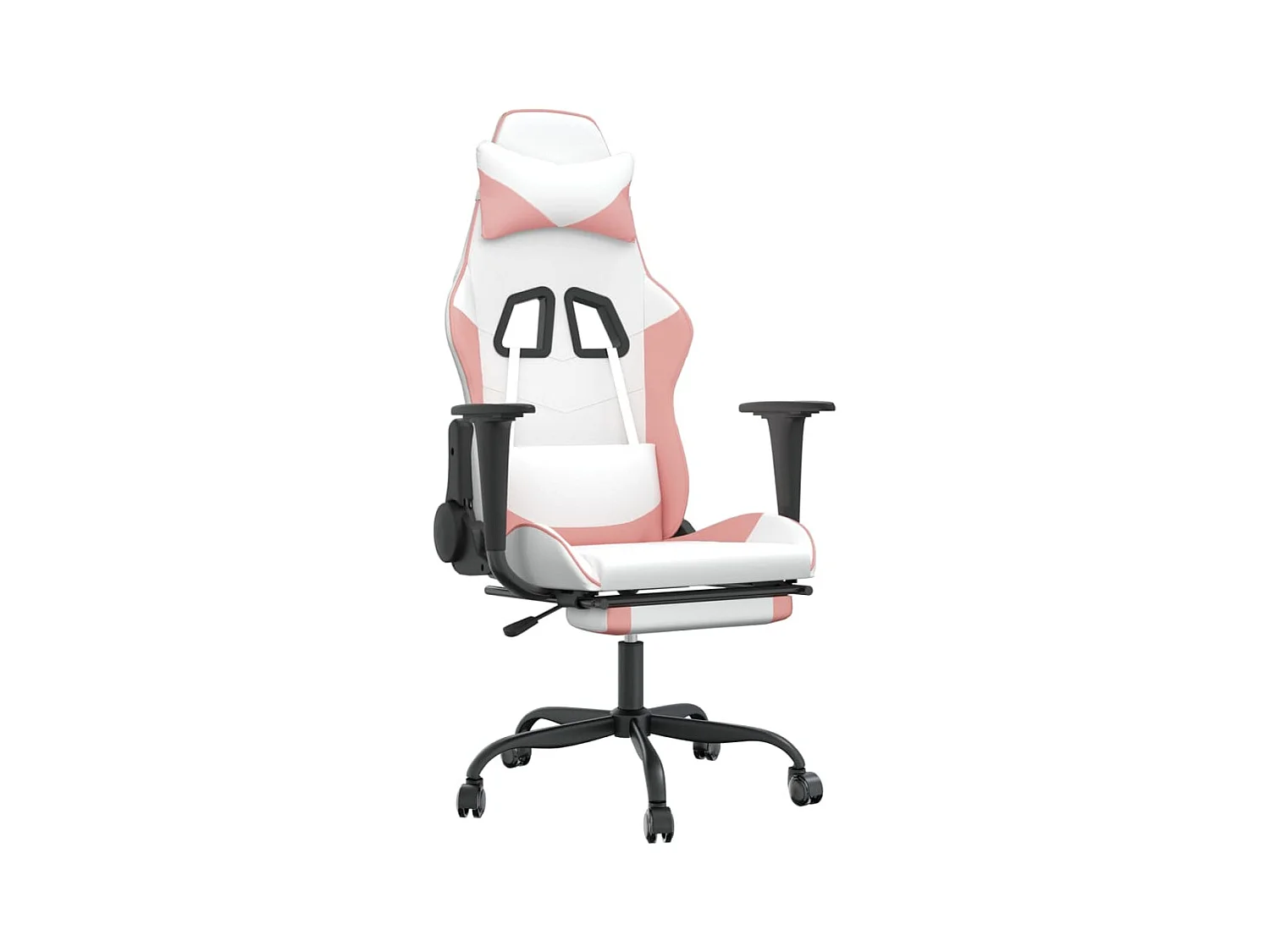 Massage-Gaming-Stuhl mit Fußstütze, weiß-rosa Kunstleder