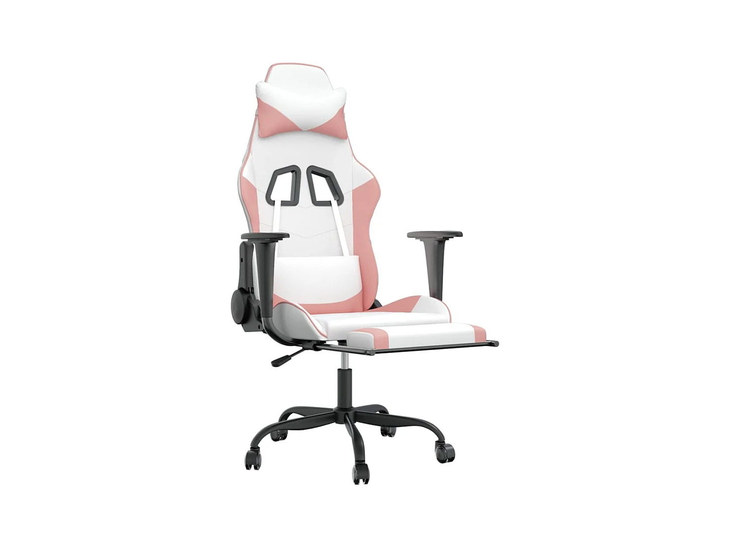 Massage-Gaming-Stuhl mit Fußstütze, weiß-rosa Kunstleder