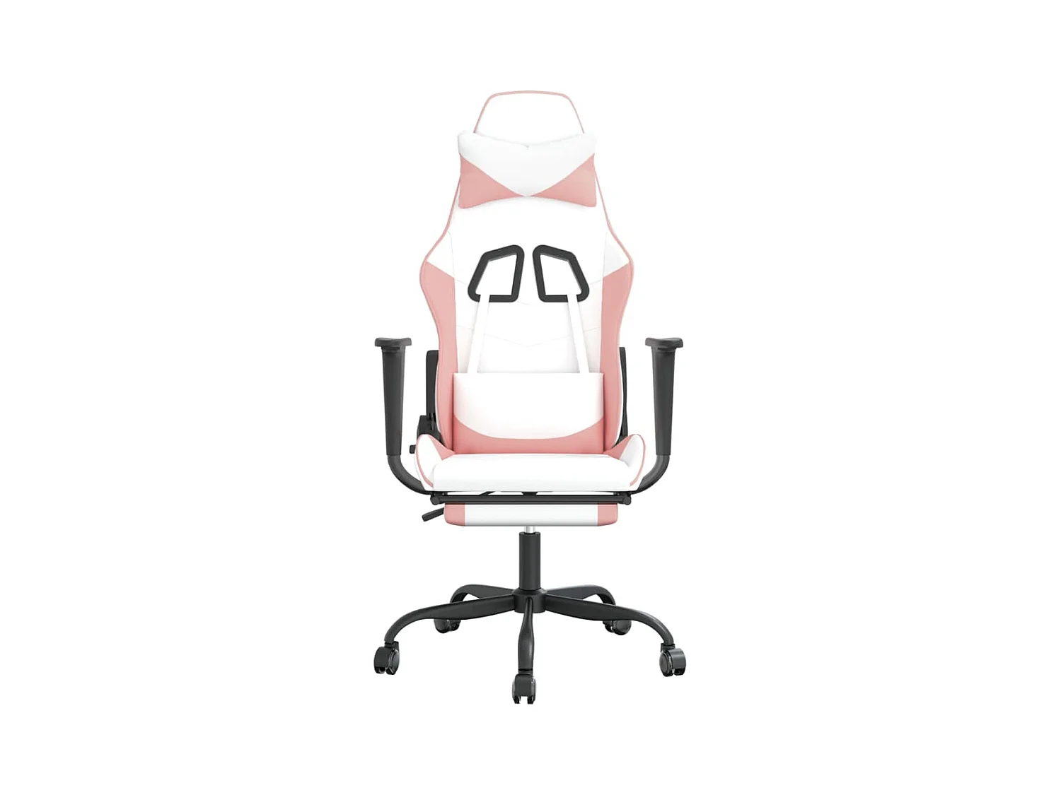 Massage-Gaming-Stuhl mit Fußstütze, weiß-rosa Kunstleder