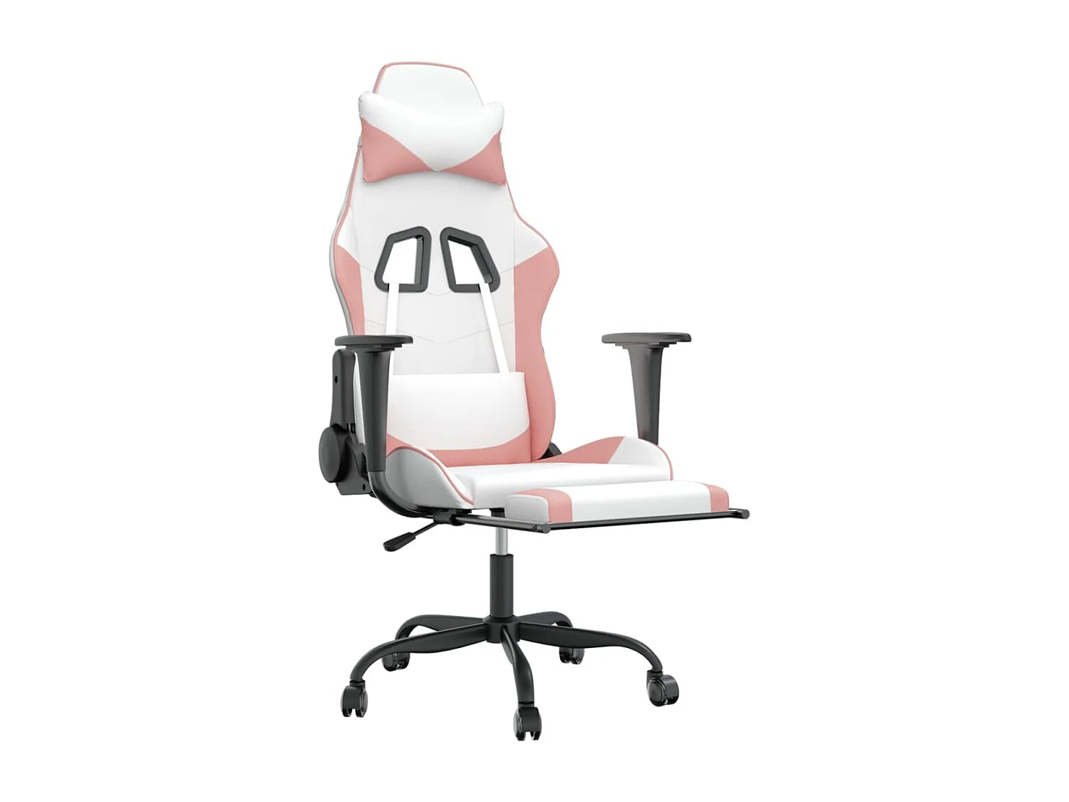 Cadeira de massagem para jogos com apoio para os pés em couro sintético rosa branco