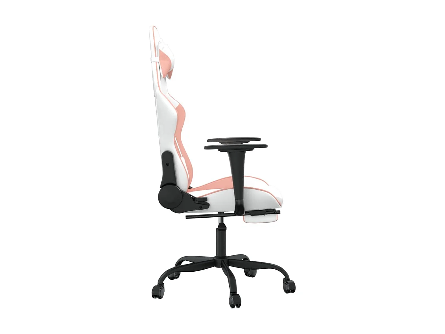 Cadeira de massagem para jogos com apoio para os pés em couro sintético rosa branco