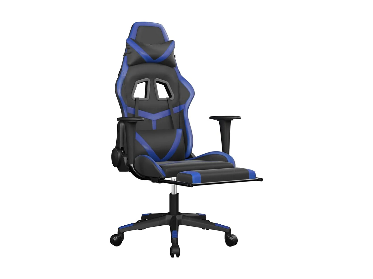 Massage-Gaming-Stuhl und Fußstütze aus schwarzem und blauem Kunstleder