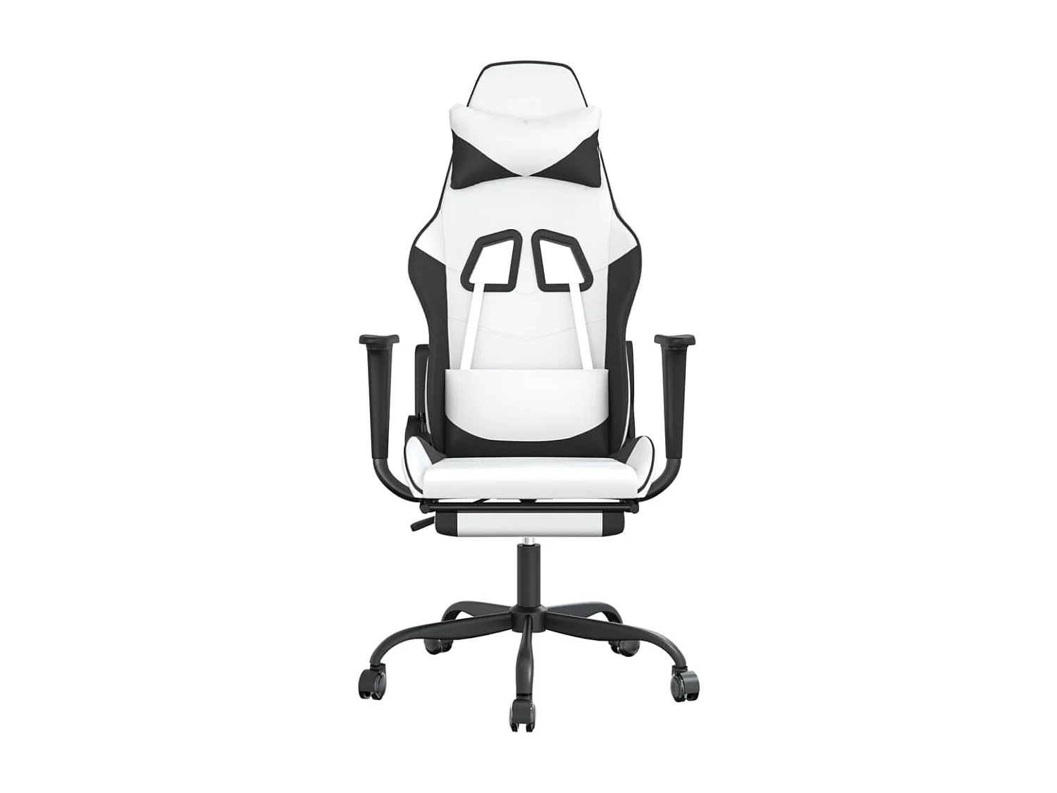 Silla gaming con reposapiés Polipiel blanca y negra