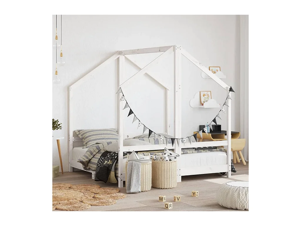 Wit kinderbedframe 2x(70x140) cm massief grenenhout