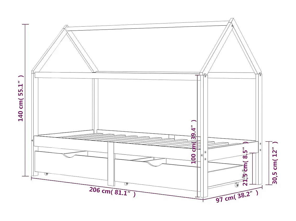 Struttura letto per bambini con cassetti Legno di pino massiccio 90x200 cm