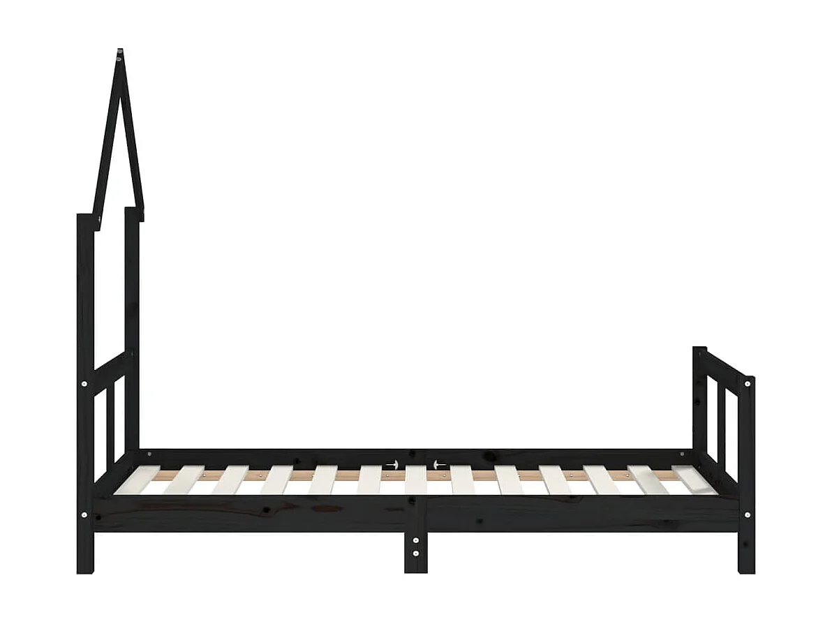 Estrutura de cama infantil preta 80x160 cm em madeira maciça de pinho