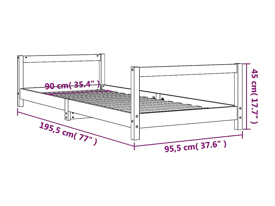 Estructura de cama infantil blanca 90x190 cm madera maciza de pino
