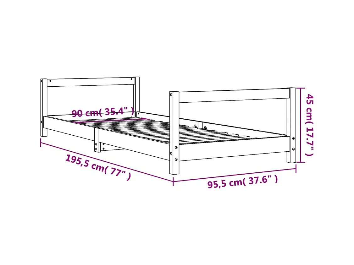 Cadre de lit pour enfants blanc 90x190 cm bois de pin massif