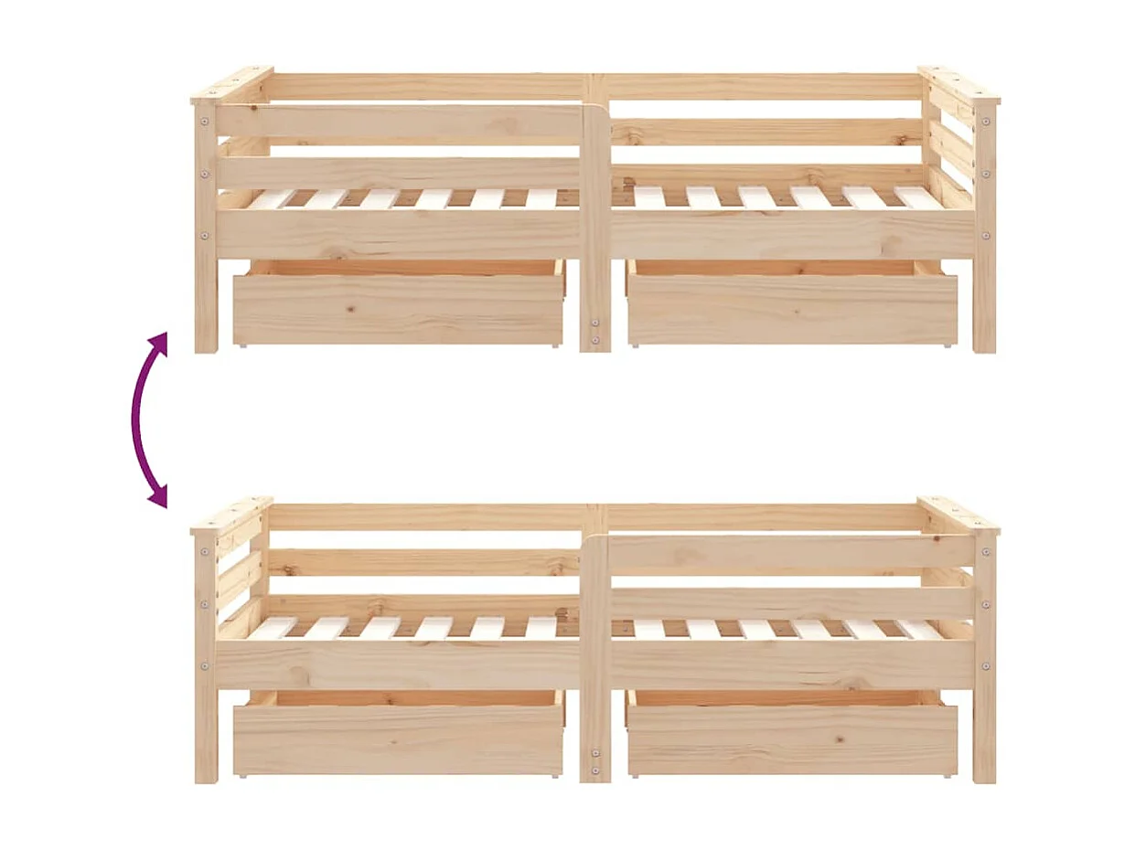 Struttura letto per bambini con cassetti 70x140 cm in legno di pino massiccio